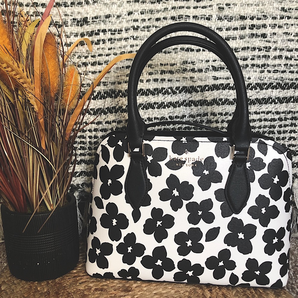 KATE SPADE Darcy Blooms Sm Satchel Black White